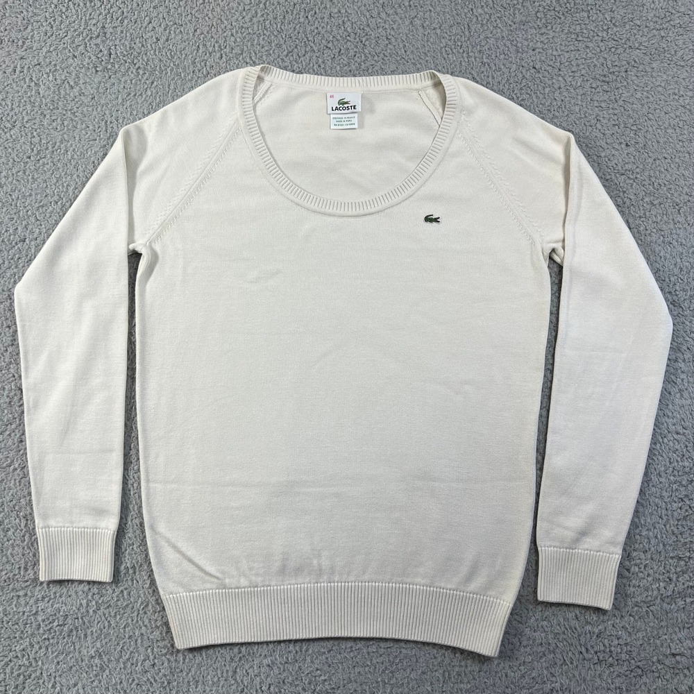 Lacoste Women's Cream Cotton Scoop Neck Sweater Size L(US) / 12(EU) VTG NWT‎